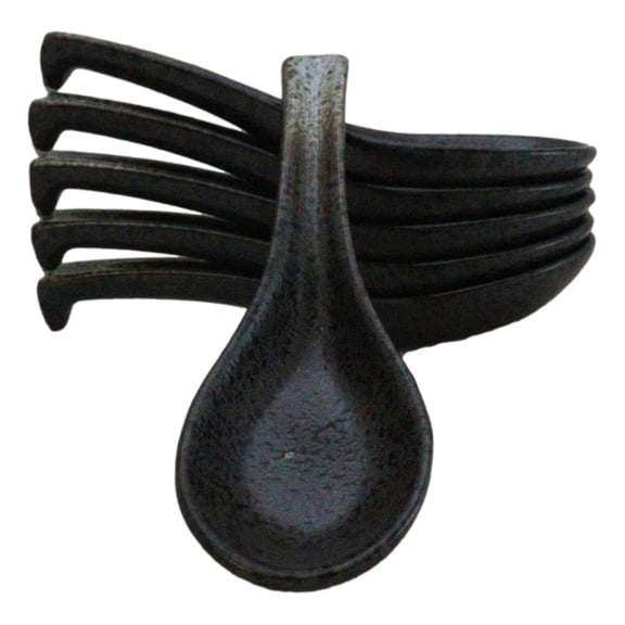 Pack of 6 Charcoal Grey Tone Hakumu Ceramic Asian Soup Spoons With Hook 5.75"L
