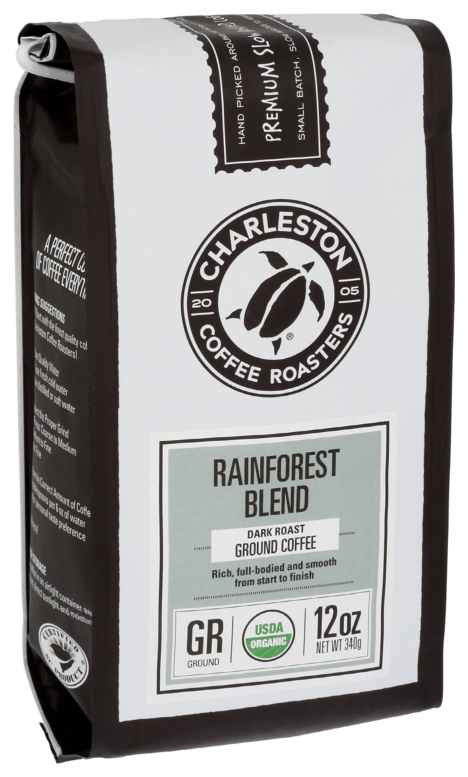 Pack of 6, Charleston Coffee Roaster Rainforest Blend Whole Bean Coffee, 12 oz