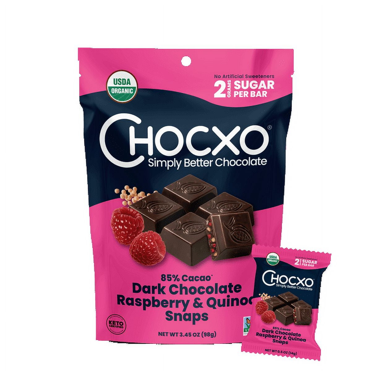 Pack of 6), ChocXO Dark Chocolate Raspberry & Quinoa Snaps , 3.45