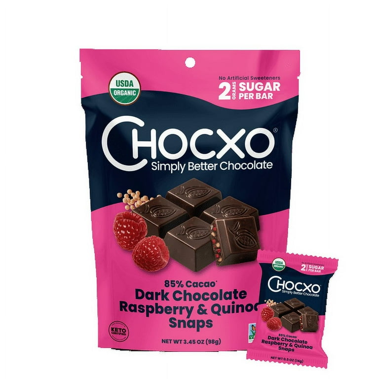Pack of 6), ChocXO Dark Chocolate Raspberry & Quinoa Snaps , 3.45