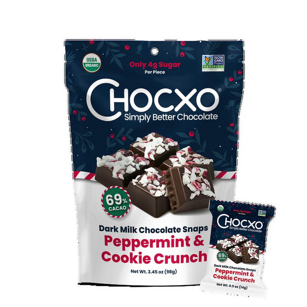 Pack of 6), ChocXO Dark Milk Organic Peppermint & Cookie Crunch
