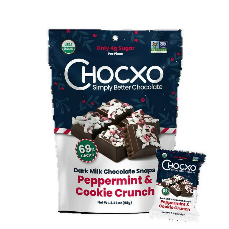 Pack of 6), ChocXO Dark Milk Organic Peppermint & Cookie Crunch