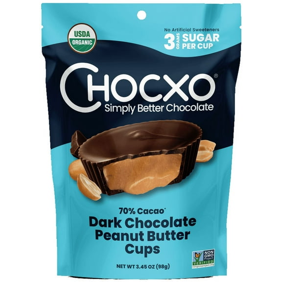 (Pack of 6), Chocxo Dark Organic Peanut Butter Cups, 3.45 oz
