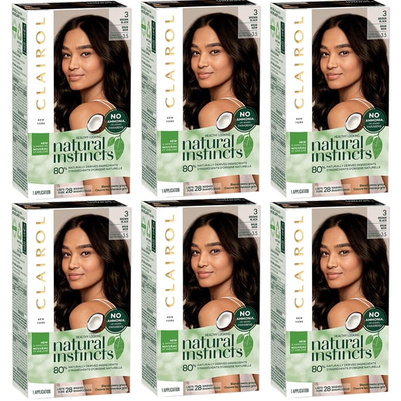 Pack of (6) Clairol Natural Instincts Non-Permanent Hair Color - 3 Brown Black - 1 Kit