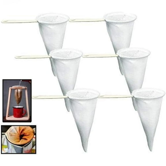 Pack of 6 Colador Cafe Cloth Coffee Tea Strainer, Lot of Strainers in Bulk, Strainer Filter Cloth Mesh, with Plastic Handle