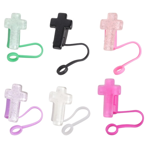 Pack of 6 Colorful Resin Straw Tip Covers Religious Straw Protectors Sweet Straw Covers Religious Shape Straw Covers