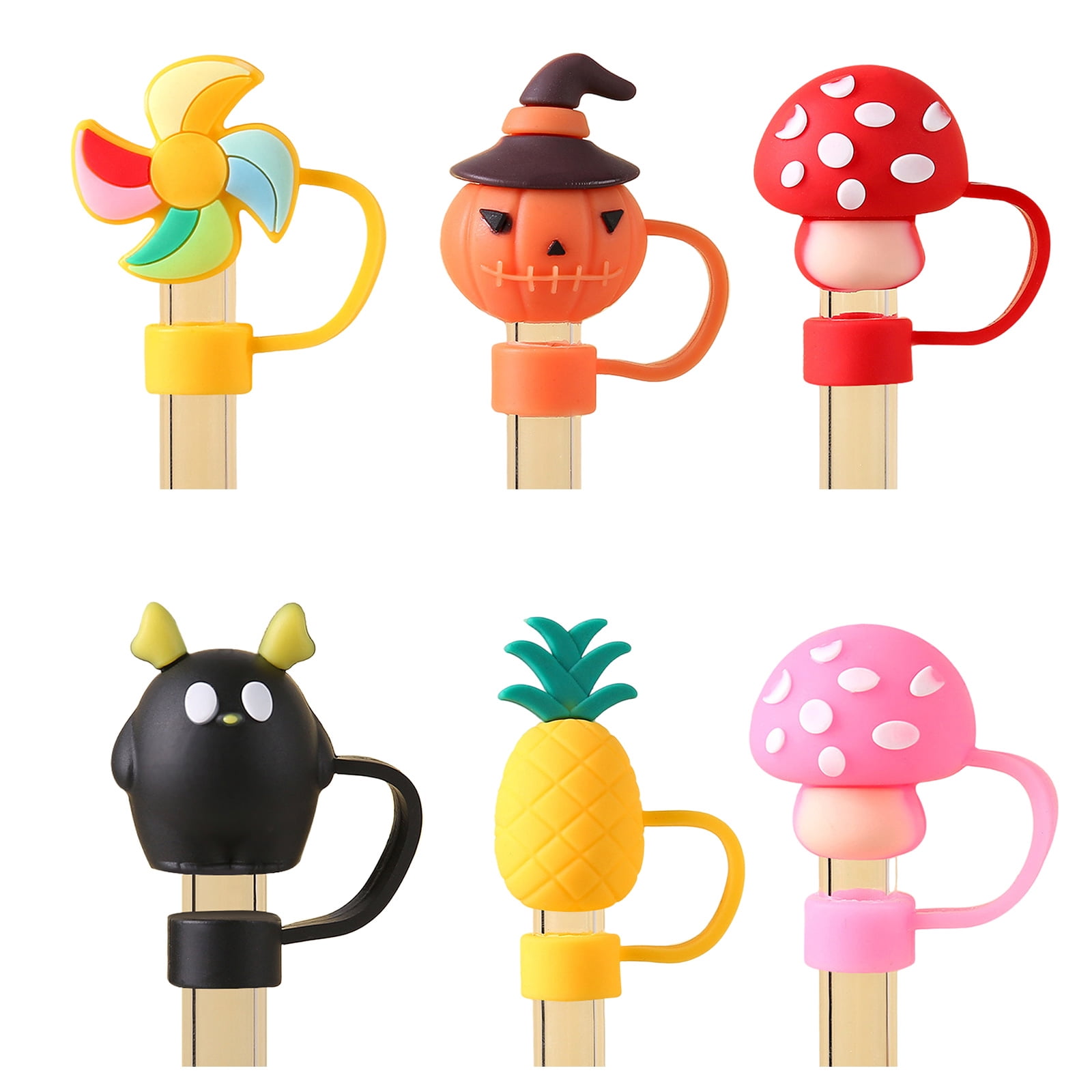 Pack of 6 Colorful Silicone Straw Tip Cover Cartoon Straw Protectors ...