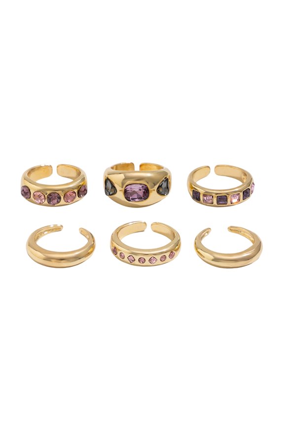 Pack of 6 Colorful Stackable Rings with Vibranting Gemstones and Open Designs for Versatile Wear and Layer Looks