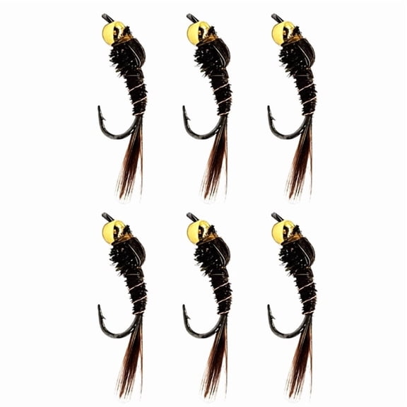 Pack of 6 Copper Head Nymph Fly For Fly Fishing With Improved Sinking Speed And Hook Efficiency Nymph Fly Fishing Baits