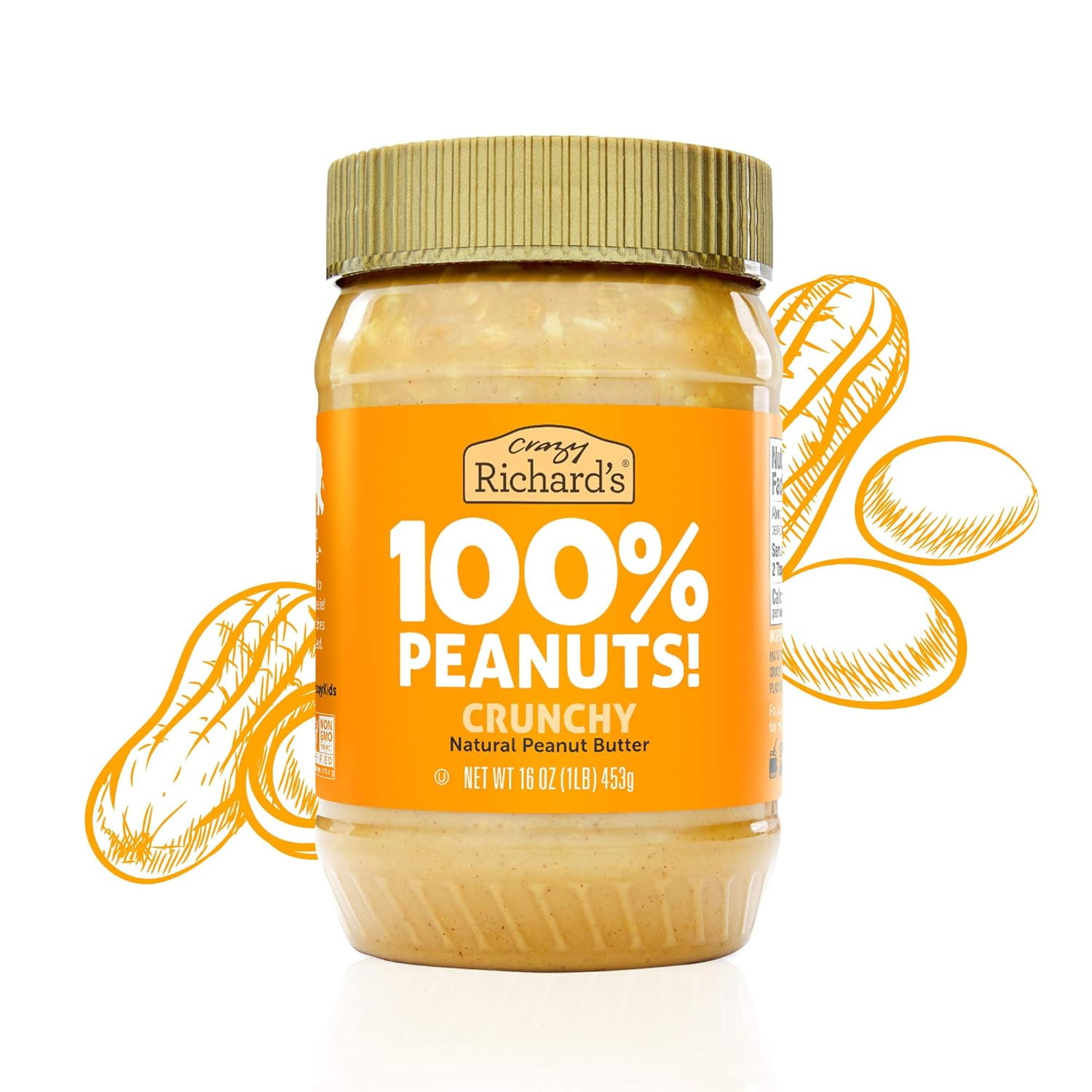 Pack of 6, Crazy Richard Crunchy Peanut Butter, 16 oz