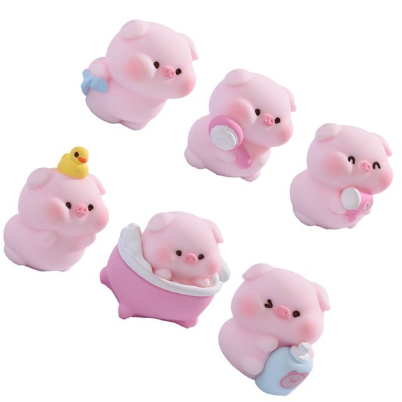 Pack of 6 Creative Bathing Pigs Figurines Miniature Decors For Desktop Landscape Scene Ornaments Accessories