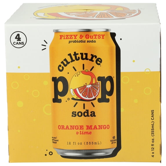 (Pack of 6) Culture Pop Soda Prickly Pear Orange Mango 4 Pack 48 Fo