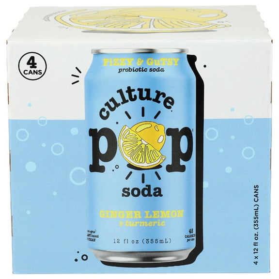 (Pack of 6) Culture Pop Soda, Probiotic Ginger Lemon 4-Pack 48 Fo