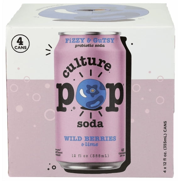 (Pack of 6) Culture Pop Soda Probiotic Wild Berry 4 Pack 48 Fo
