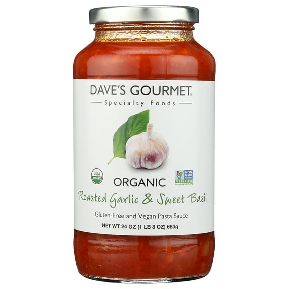 Pack of 6, Daves Gourmet Organic Roasted Garlic & Sweet Basil Pasta Sauce, 25.5 oz