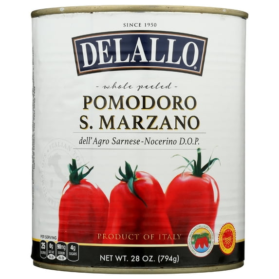 Pack of 6, Delallo San Marzano Style Whole Peeled Tomatoes, 28 oz