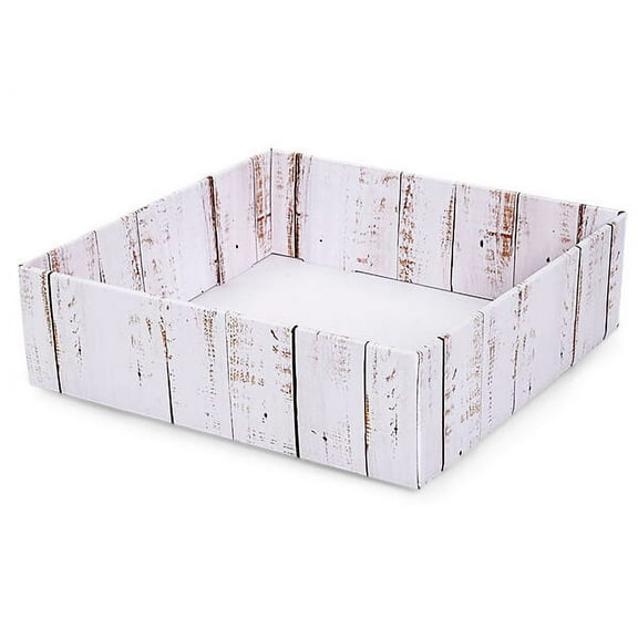 Pack of 6, Distressed Wood Gourmet Decorative Corrugated Tray, 10x10x3" for Tall Displays or Holding Gourmet Meat and Cheese Trays