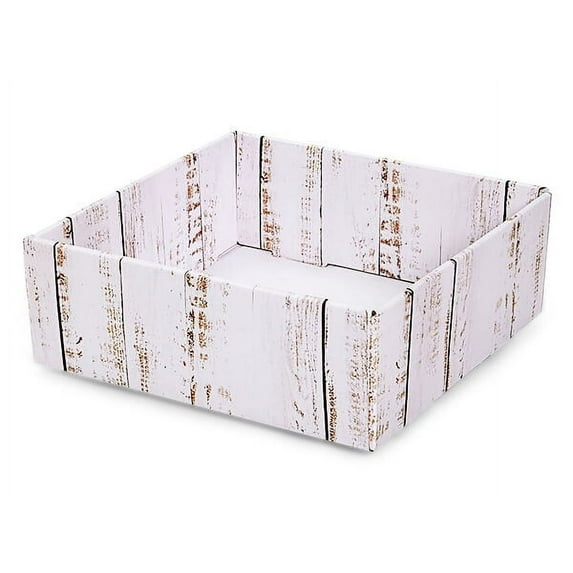 Pack of 6, Distressed Wood Gourmet Decorative Corrugated Tray, 8x8x3" for Tall Displays or Holding Gourmet Meat and Cheese Trays
