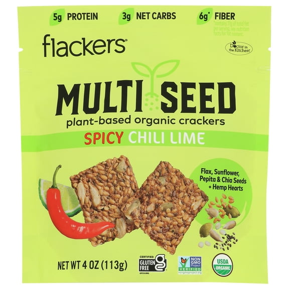 Pack of 6, Doctor In The Kitchen Spicy Chili Lime Multi Seed Organic Crackers, 4 oz