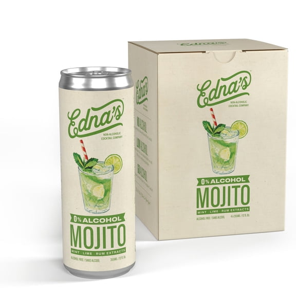 Pack of 6, Ednas Non Alcoholic Cocktail Mojito Mocktail 4-Pack, 48 fl oz