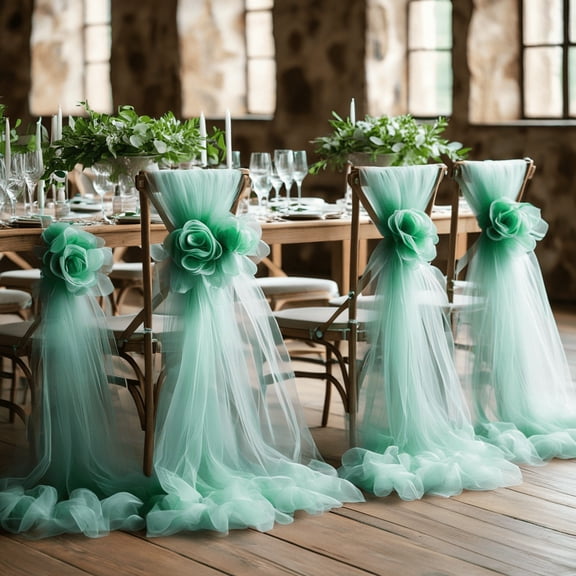 Pack of 6 Elegant Translucent Tulle Chair Covers - 118.1"x29.5" Soft Polyester for Weddings, Parties, and Events