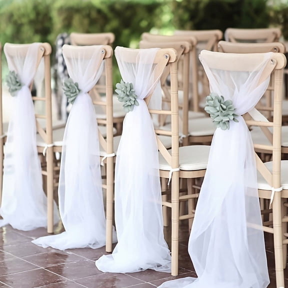 Pack of 6 Elegant Translucent Tulle Chair Covers - 118.1"x29.5" Soft Polyester for Weddings, Parties, and Events