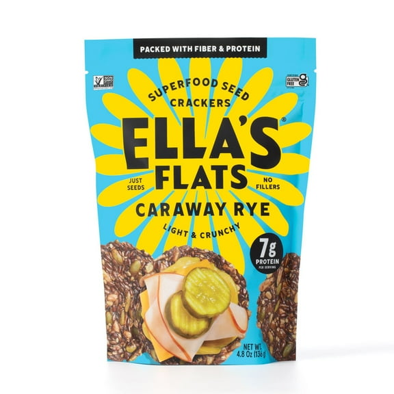 Pack of 6, Ellas Flats Caraway Rye Crackers, 4.8 oz