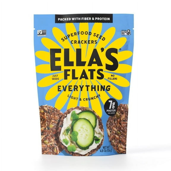 Pack of 6, Ellas Flats Light & Crispy Everything Seed Crackers, 4.8 oz