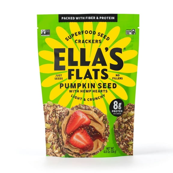 Pack of 6, Ellas Flats Pumpkin Seed with Hemp Hearts, 4.8 oz