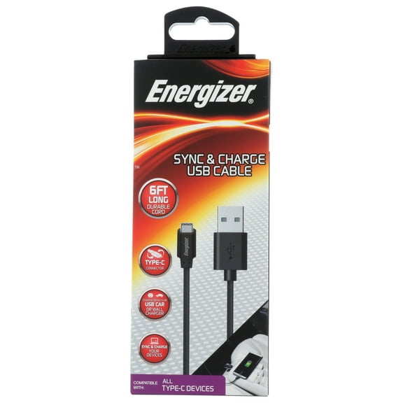 Pack of 6, Energizer 6 ft. Type-C Sync and Charge Cable