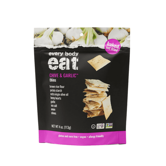 (Pack of 6), Every Body Eat Chive & Garlic Snack Thins, 4 oz