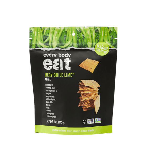 (Pack of 6), Every Body Eat Fiery Chile Lime Snack Thins, 4 oz