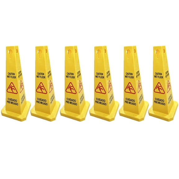 Pack of 6 Floor Safety Cone Yellow Caution Wet Floor Sign 4 Sided Sign, 26.5" Heigh