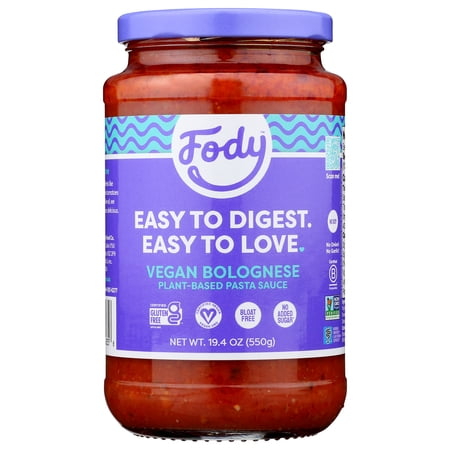 (Pack of 6), Fody Food Co Vegan Bolognese Pasta Sauce, 19.4 oz
