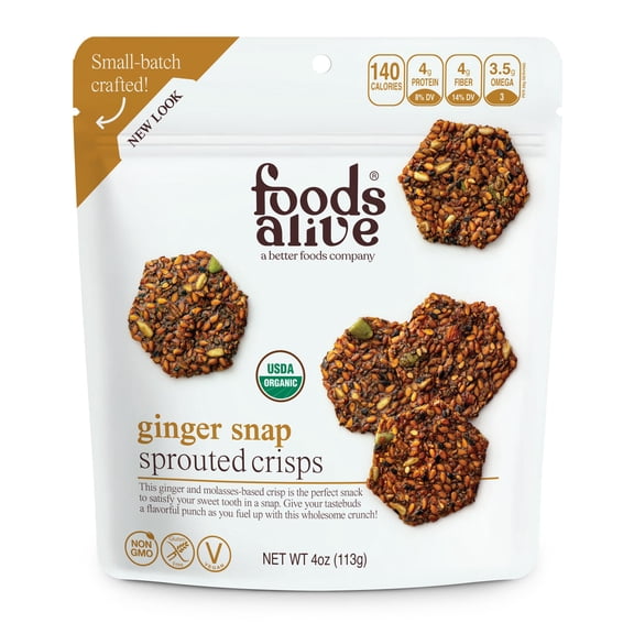 (Pack of 6) Foods Alive Organic Sprouted Crisps, Ginger Snap, 4 oz