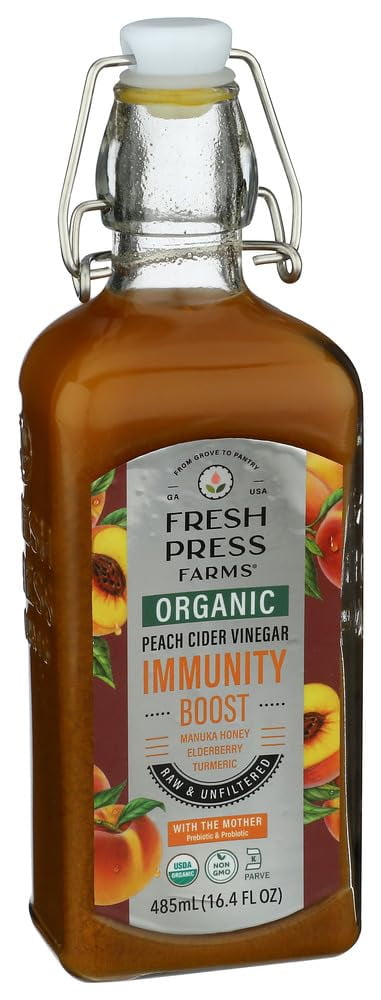 (Pack of 6) Fresh Press Farms Vinegar Peach Cider Immunity 485 Ml