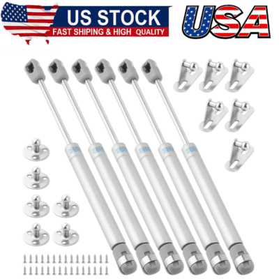 Pack of 6 Gas Pressure Dampers, Hydraulic Gas Lift 200N, Silver Smooth Gas Strut