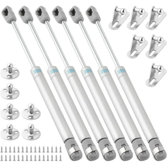 Pack of 6 Gas Pressure Dampers, Hydraulic Gas Lift 200N, Silver Smooth Gas Struts, Gas Struts for Furniture Cars, Cabinet Door Dampening and Cars
