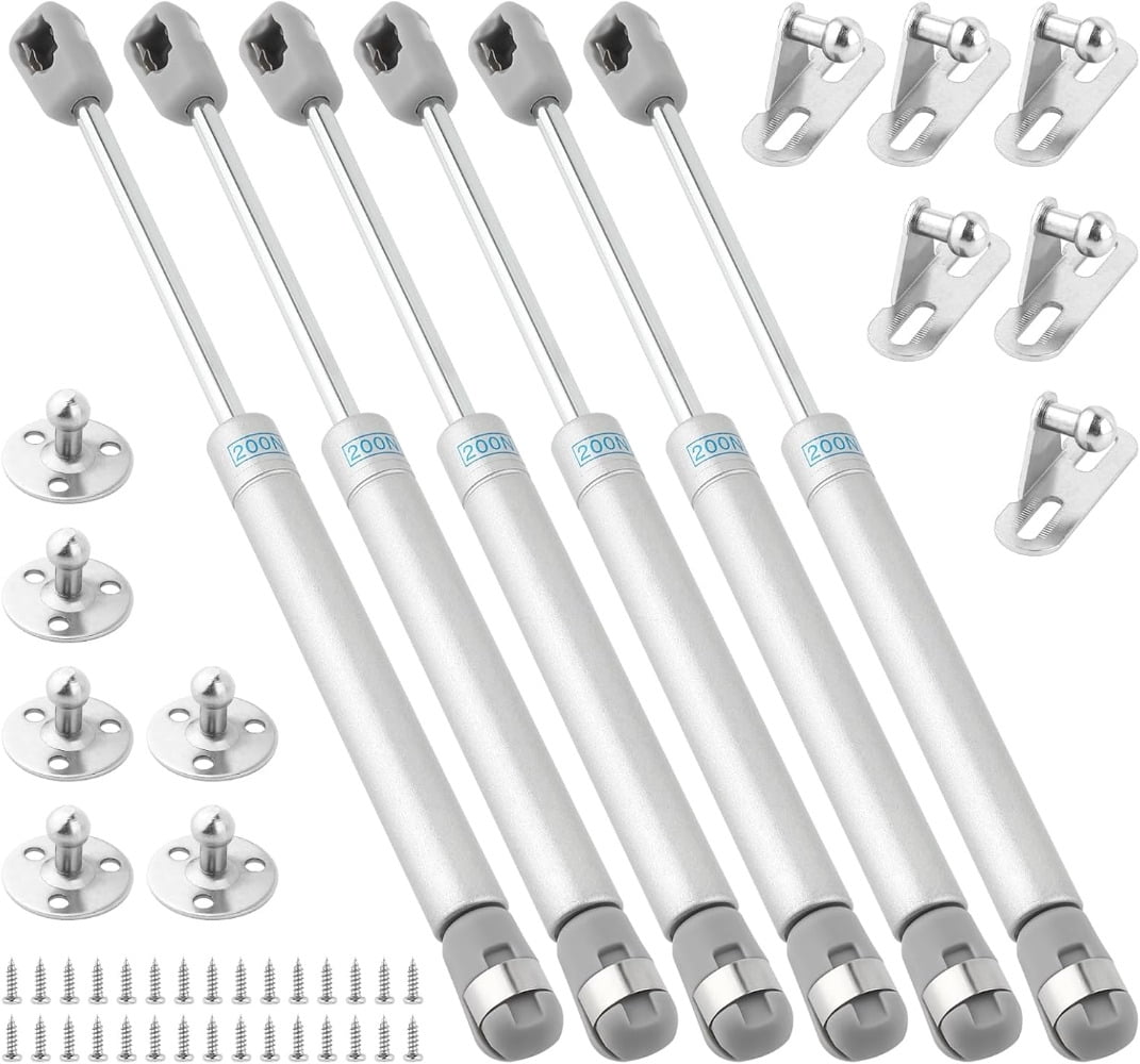 Pack of 6 Gas Pressure Dampers, Hydraulic Gas Lift 200N, Silver Smooth ...