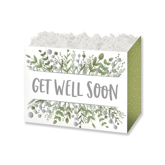 Pack of 6, Get Well Greenery Basket Box, Small 6.75x4x5" for Celebration, Party, Holiday, Birthday and Events, Made in USA