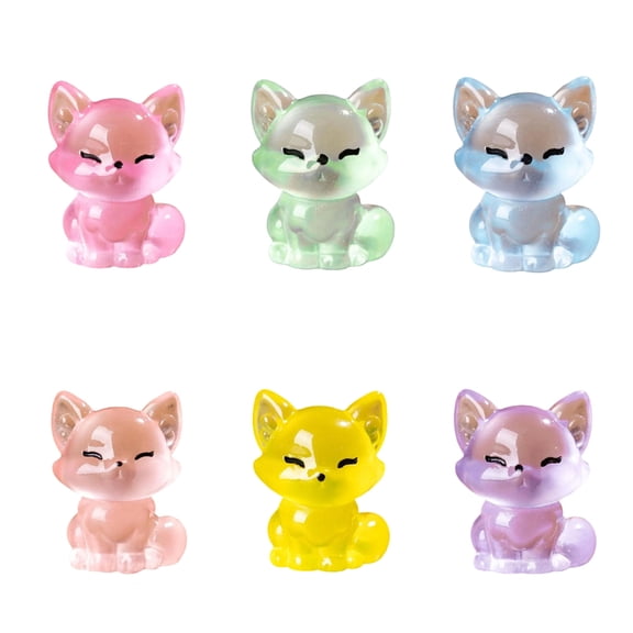 Pack of 6 Glowing In Dark Mini Resins Foxes Figurines for Desk or Car Decors