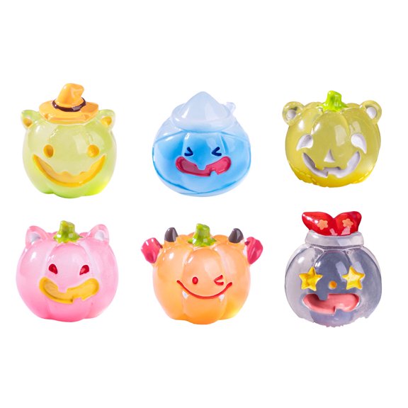 Pack of 6 Glowing Resin Pumpkin Ornaments, Halloween Nighttime Decor for Festive Projects & Holiday Landscape