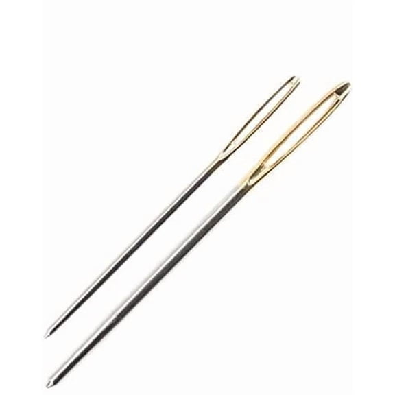 Pack of 6 Gold Tip Hand Sewing Tapestry Needles with Elongated Large Eye Sizes 2 inches, 1 3/4 inches, and 1.5 inches Long Silver with Gold Tips.