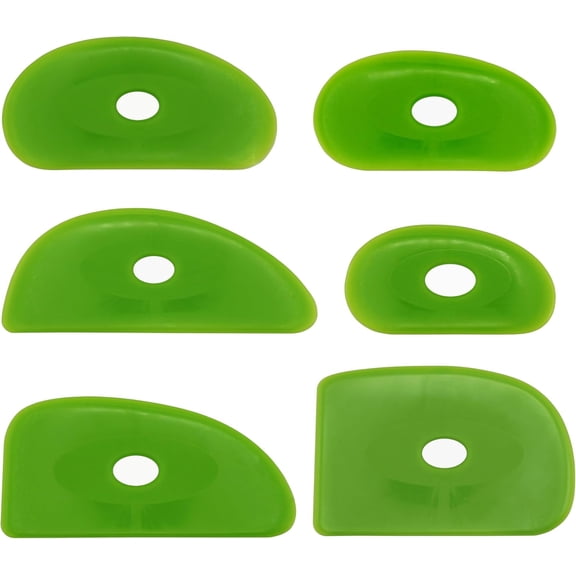 Pack of 6 Green Medium Firm Silicone Pottery Ribs (Shapes 0-5) - Ultimate Ceramic Sculpting Tools Set, Smooths & Removes Finger Marks