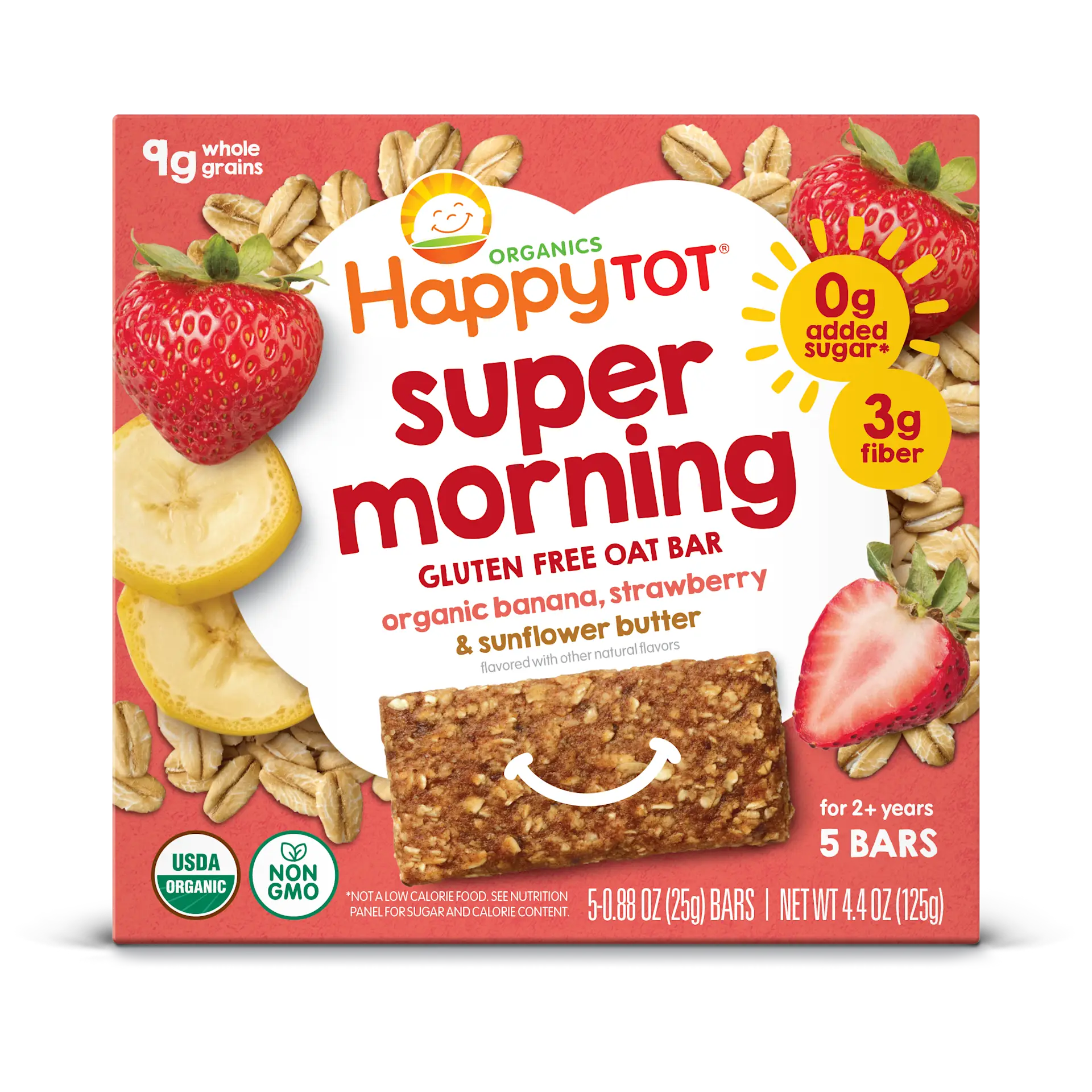 Pack of 6, Happy Tot Organics Super Morning Oat Bar – Bananas, Strawberries & Sunflower Butter, 4.4 oz