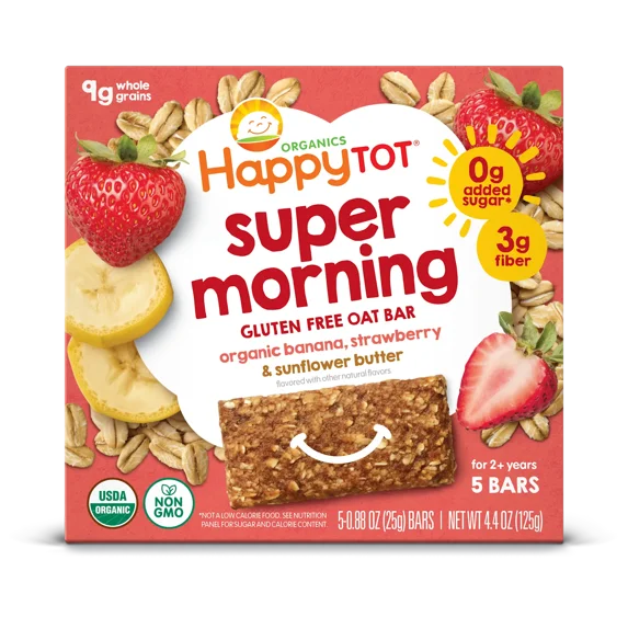 Pack of 6, Happy Tot Organics Super Morning Oat Bar – Bananas, Strawberries & Sunflower Butter, 4.4 oz