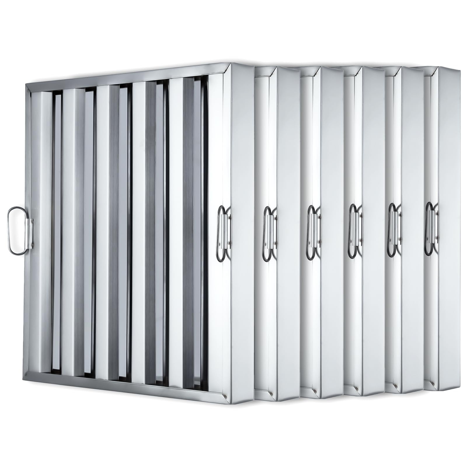 Pack of 6 Hood Filters 19.5W x 15.5H Inch  430 Stainless Steel 5  Grooves Range Hood Filter for Restaurant Kitchen Exhaust Hoods