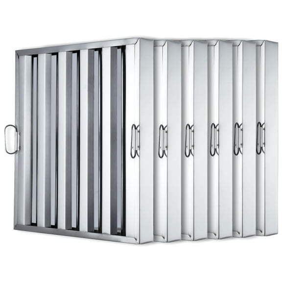 Pack of 6 Hood Filters 19.5W x 15.5H Inch  430 Stainless Steel 5  Grooves Range Hood Filter for Restaurant Kitchen Exhaust Hoods