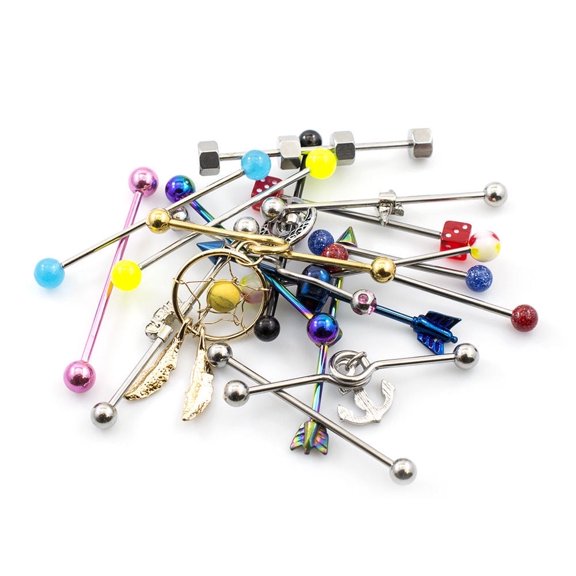 Pack of 6 Industrial Earring Barbells Randomly Picked 14g