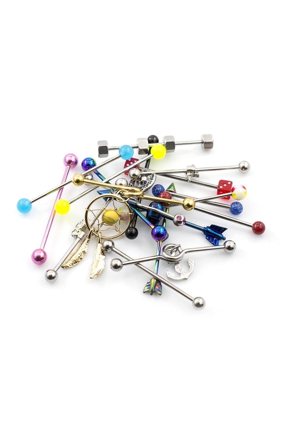 Pack of 6 Industrial Earring Barbells Randomly Picked 14g